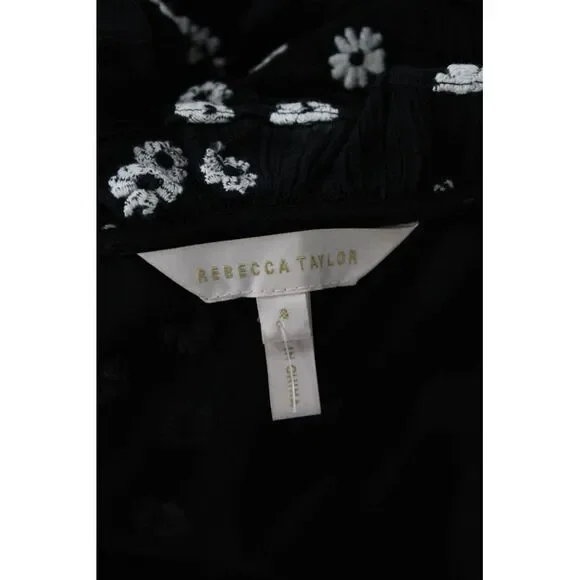 Rebecca Taylor Womens Floral Print Ruffled Button DownBlouse Black White Size 8 - Picture 7 of 7